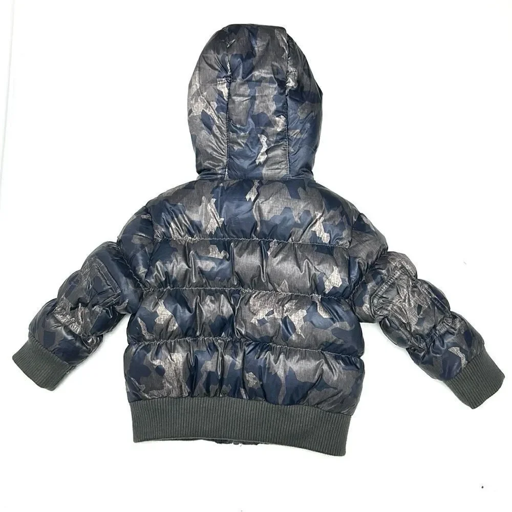 Appaman Down Hooded Puffer Baby Boys Gray Navy Blue Camo 12-18 m